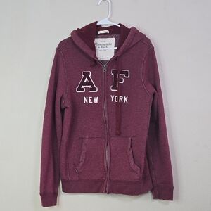 Abercrombie & Fitch Muscle  Maroon Hoodie Zip-Up Closure Distressed Size Large